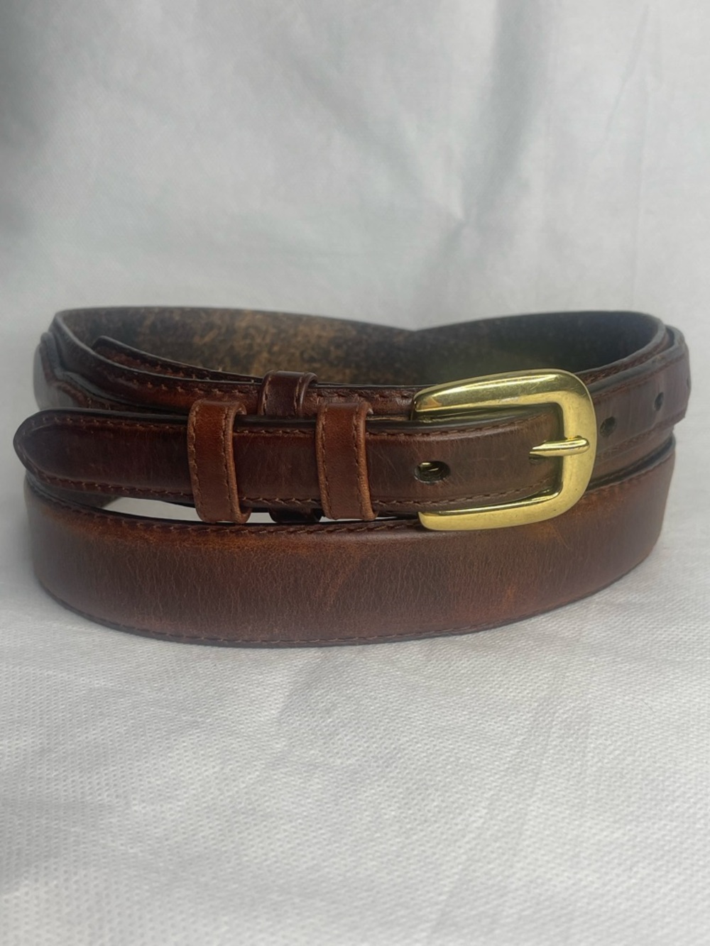 CABELA'S Leather Ranger Belt Sz 42 Smooth Brown Brass Buckle Classic Top Grain